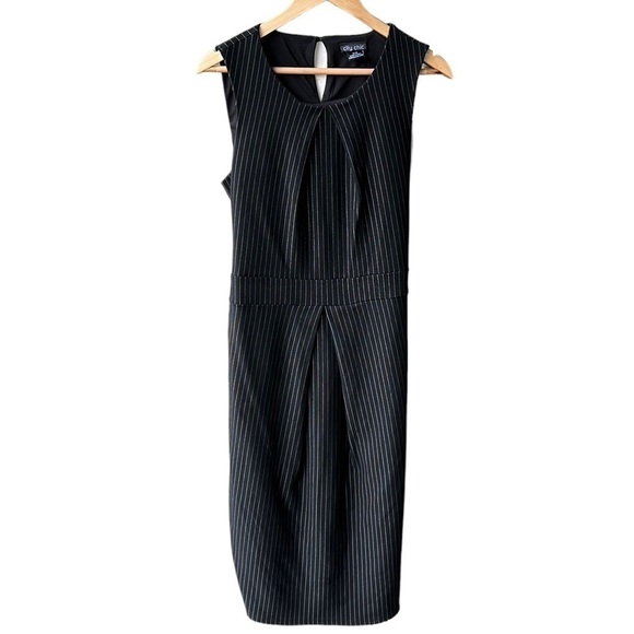 City Chic Dress Midi Black White Stripes Sleeveless Back Business Preppy Sz 16 - Picture 1 of 6
